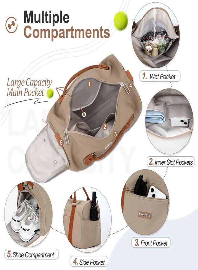 FIORETTO Womens Gym Tote Duffle Weekender Bag with Wet Pocket & Shoe Compartment, Ideal for Travel, Swimming, Dance, Khaki - Image 2